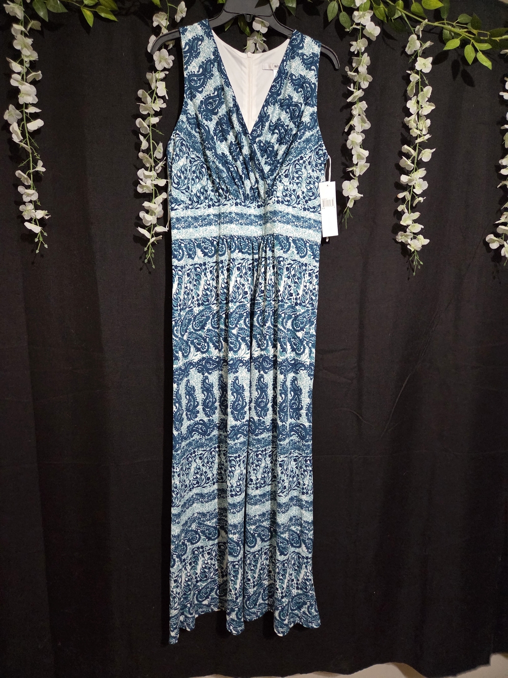 Sleeveless Blue Paisley Wrap-Style Maxi Dress